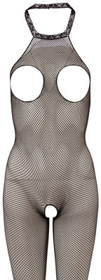 NO:XQSE - Catsuit Aperto in Rete con Scollo all'Americana Nero
