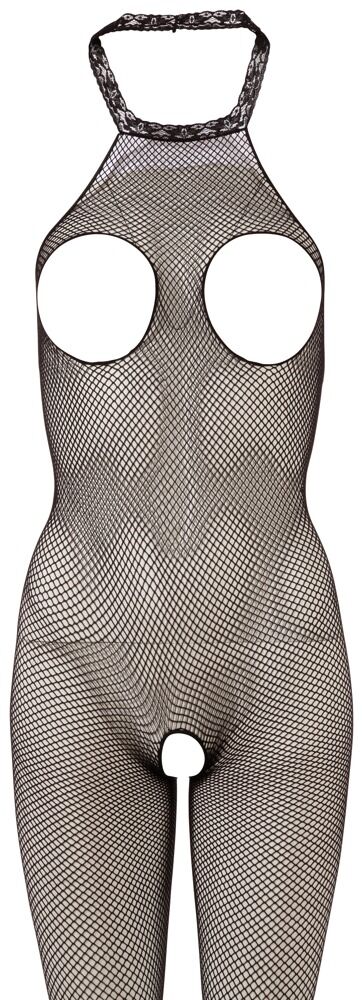 NO:XQSE - Catsuit Aperto in Rete con Scollo all'Americana Nero