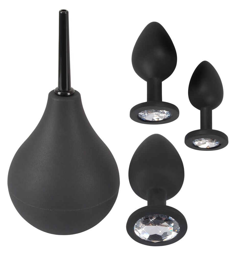 Black Velvets Anal Kit - Doccia Anale e 3 Plug con Gemma