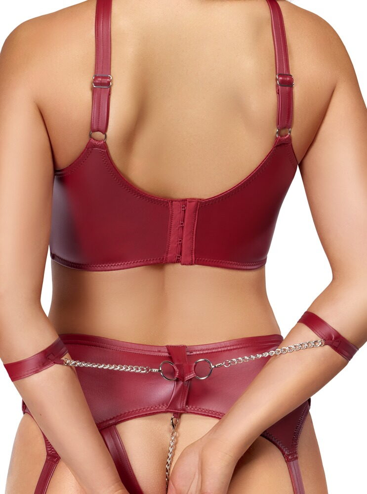 Cottelli BONDAGE - Set Reggiseno, Perizoma Reggicalze e Manette Rosso Scuro