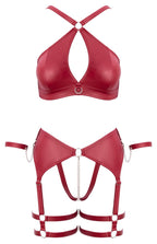 Cottelli BONDAGE - Set Reggiseno, Perizoma Reggicalze e Manette Rosso Scuro