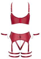 Cottelli BONDAGE - Set Reggiseno, Perizoma Reggicalze e Manette Rosso Scuro