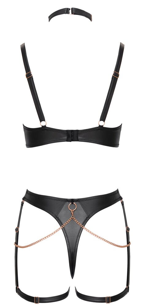 Abierta Fina - Set Reggiseno con Choker e Perizoma Reggicalze Nero