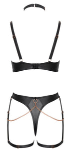 Abierta Fina - Set Reggiseno con Choker e Perizoma Reggicalze Nero