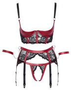Cottelli BONDAGE - Set Reggiseno, Reggicalze, String e Polsini Nero