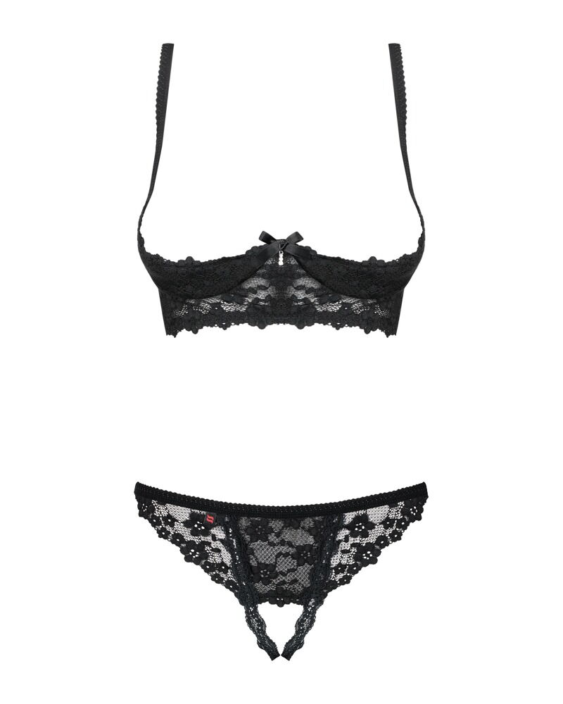 Obsessive Letica - Set Reggiseno a Balconcino e Perizoma Aperto Nero