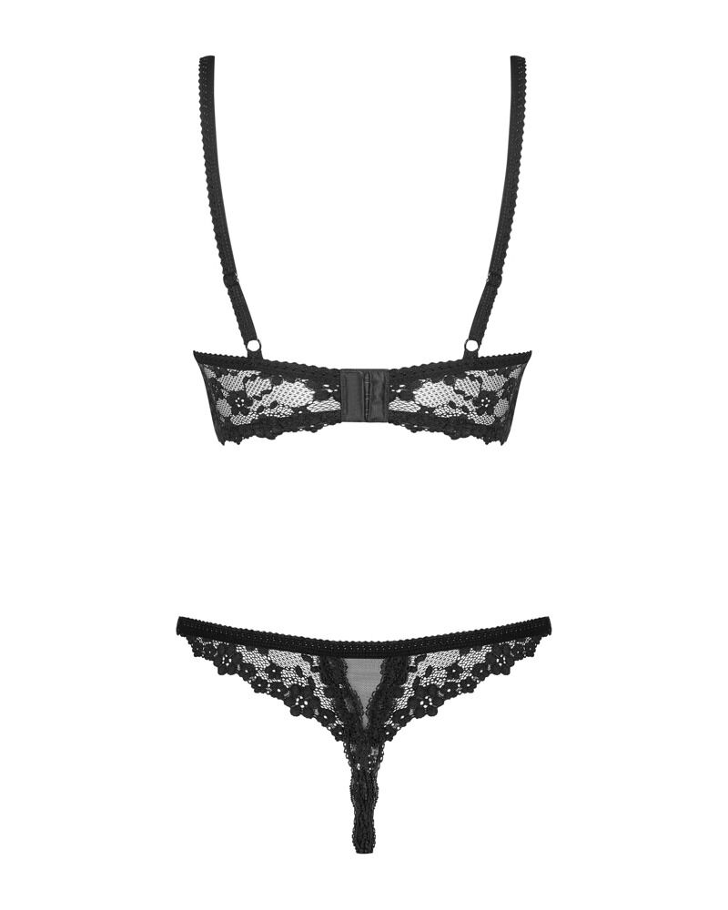 Obsessive Letica - Set Reggiseno a Balconcino e Perizoma Aperto Nero