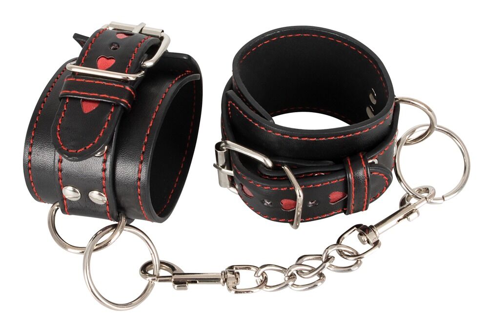 Bad Kitty Manette in Similpelle Nera con Cuori Rossi