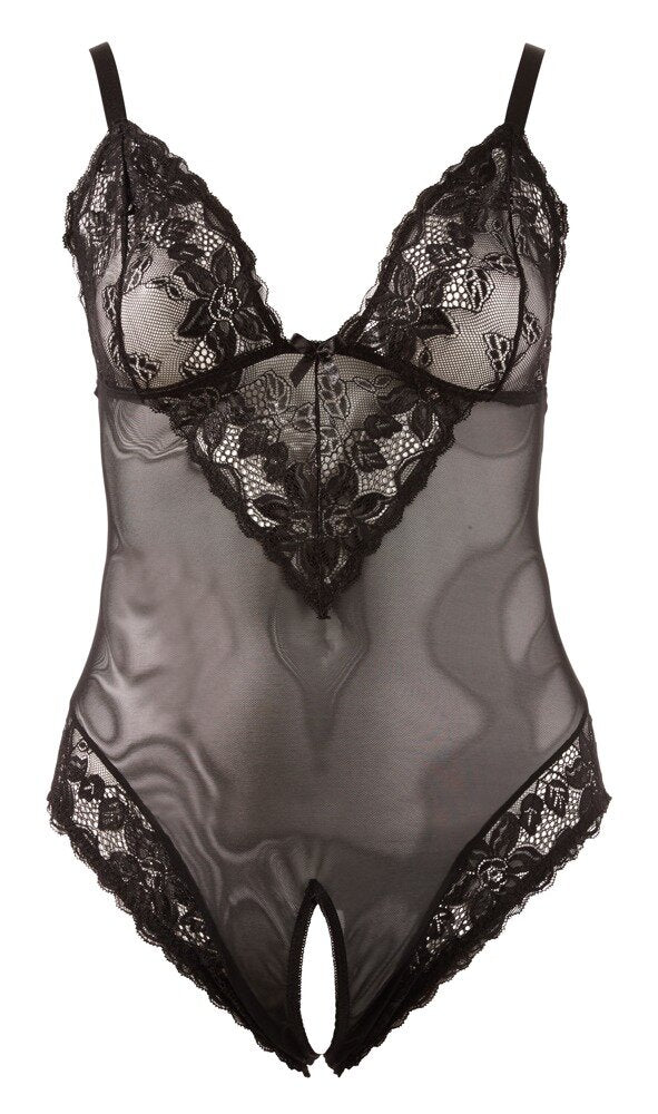 Cottelli CURVES - Body Aperto in Powernet e Pizzo Floreale Nero