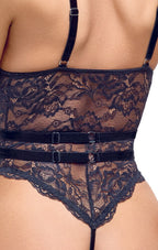 Cottelli LINGERIE - Body Aperto in Pizzo con Harness in Velluto Nero