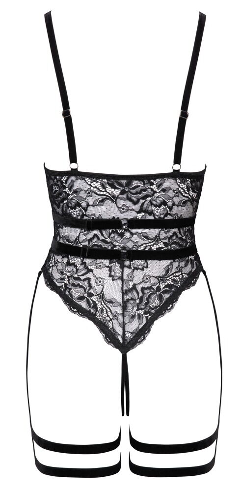 Cottelli LINGERIE - Body Aperto in Pizzo con Harness in Velluto Nero
