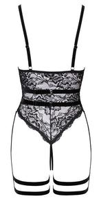 Cottelli LINGERIE - Body Aperto in Pizzo con Harness in Velluto Nero
