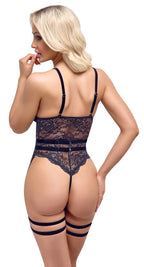 Cottelli LINGERIE - Body Aperto in Pizzo con Harness in Velluto Nero