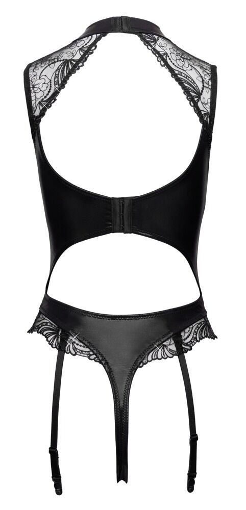 Cottelli LINGERIE - Body Aperto Wet Look e Tulle con Paillettes Nero