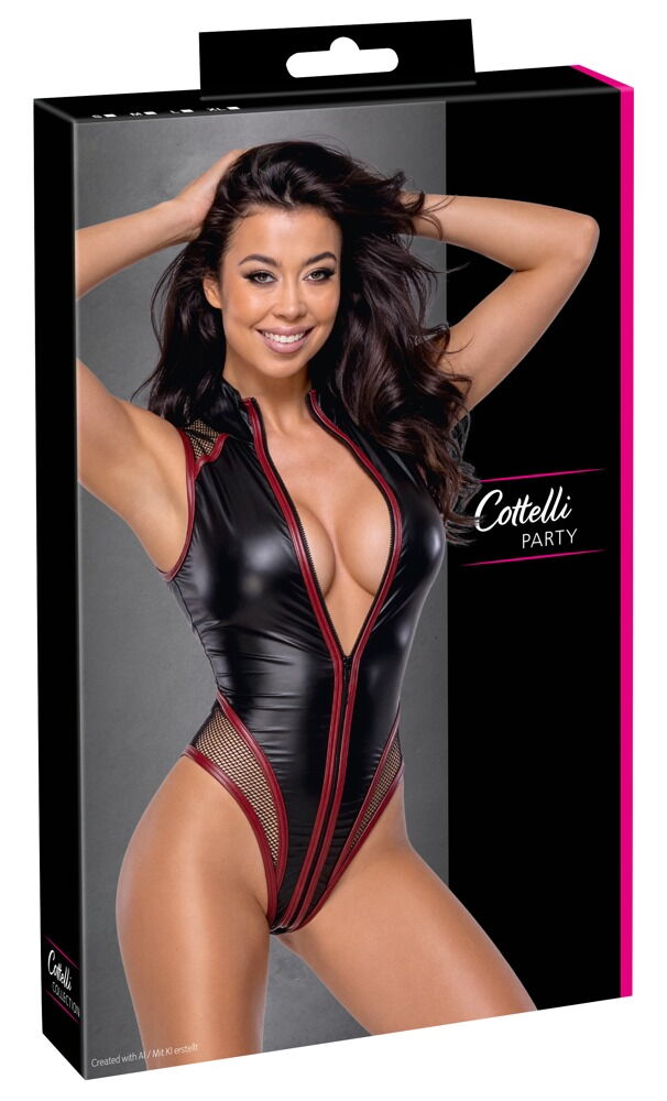 Cottelli PARTY - Body Effetto Opaco con Rete e Zip Integrale Nero