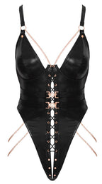Abierta Fina - Body String Wet Look con Catene Oro Rosa Nero