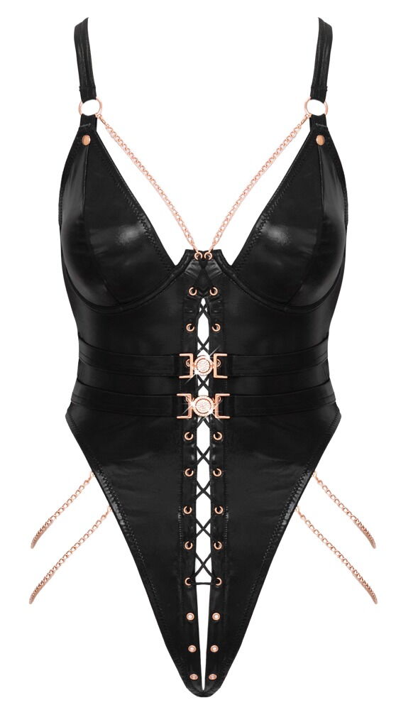 Abierta Fina - Body String Wet Look con Catene Oro Rosa Nero