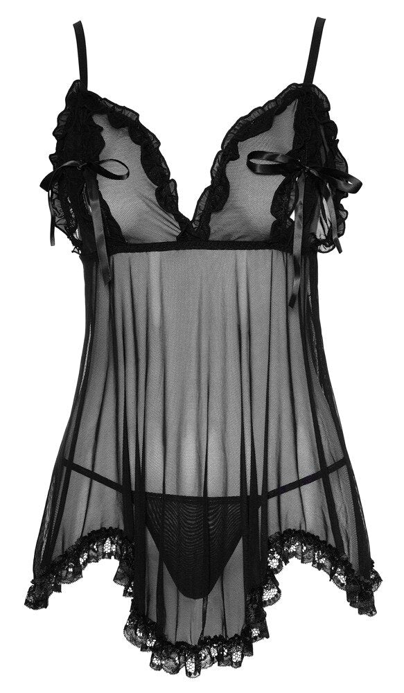 Cottelli LINGERIE - Babydoll con Rouches, Fiocchi e String Nero