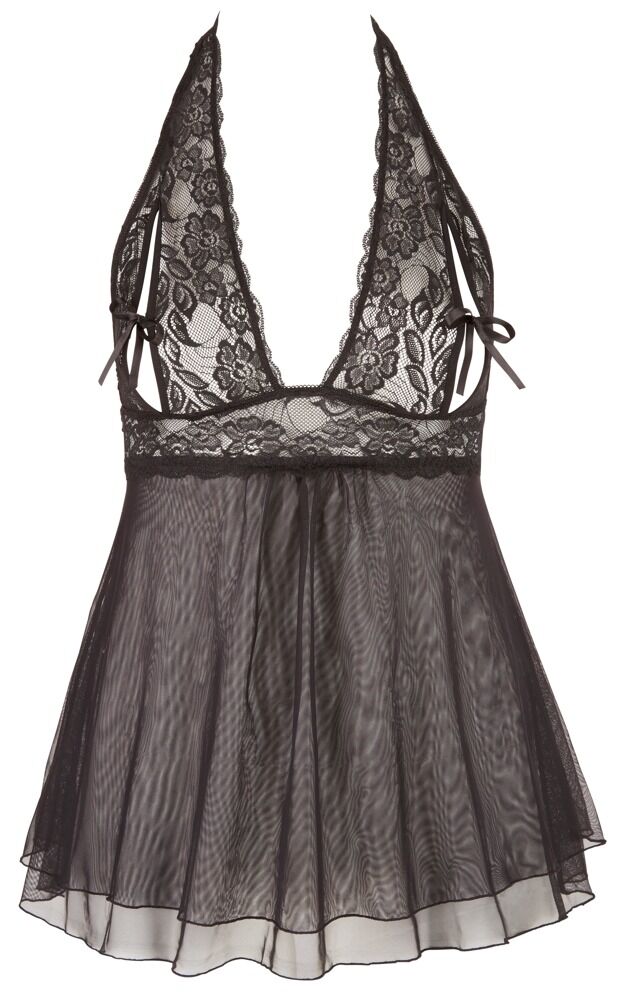 Cottelli CURVES - Babydoll all'Americana con Coppe a Fessura e Fiocchi Nero