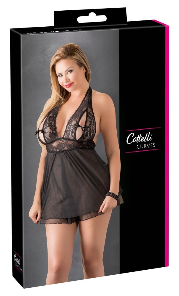 Cottelli CURVES - Babydoll all'Americana con Coppe a Fessura e Fiocchi Nero