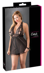 Cottelli CURVES - Babydoll all'Americana con Coppe a Fessura e Fiocchi Nero