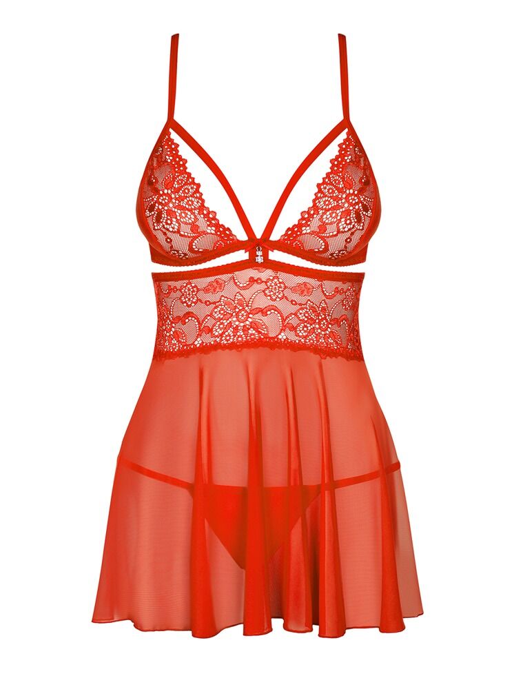 Obsessive - Babydoll Svasato con Cut-out e String Rosso