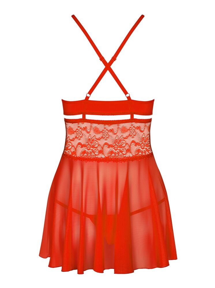 Obsessive - Babydoll Svasato con Cut-out e String Rosso