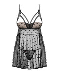 Obsessive Heartia - Babydoll in Pizzo e Rete a Cuori con Perizoma Nero