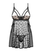 Obsessive Heartia - Babydoll in Pizzo e Rete a Cuori con Perizoma Nero