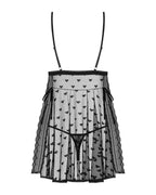Obsessive Heartia - Babydoll in Pizzo e Rete a Cuori con Perizoma Nero