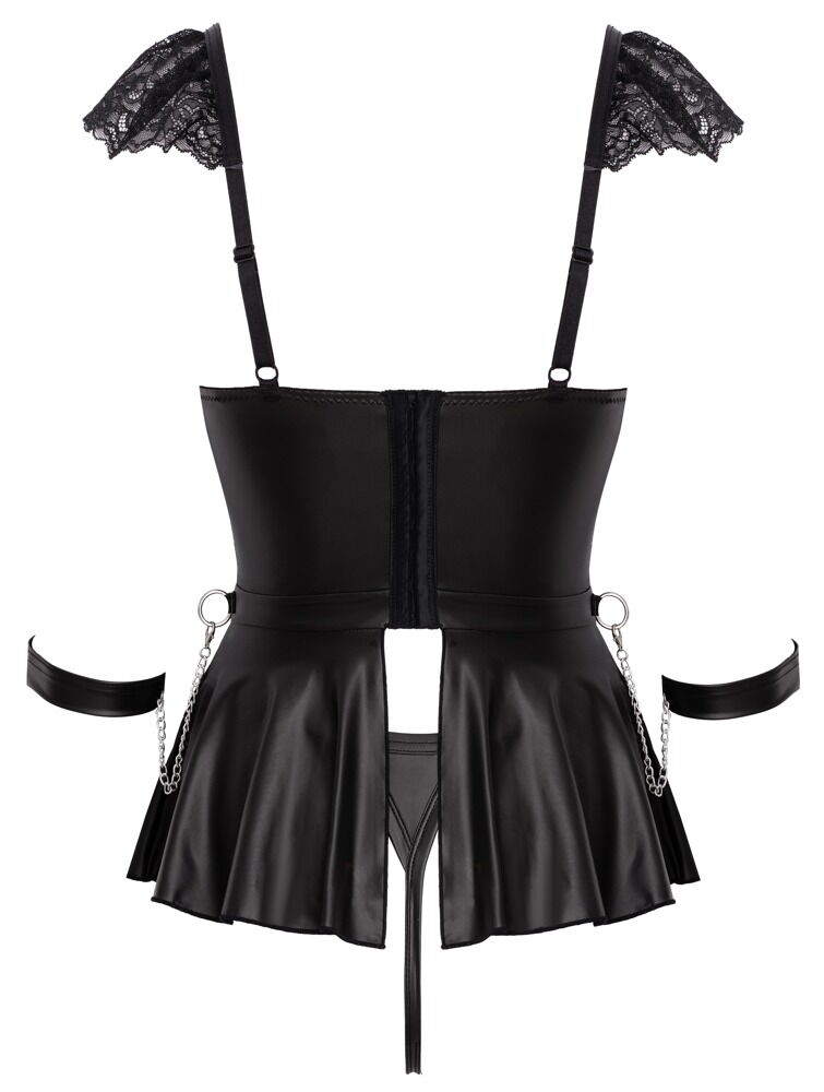 Cottelli BONDAGE - Set 3 Pezzi Babydoll, String Aperto e Manette Nero