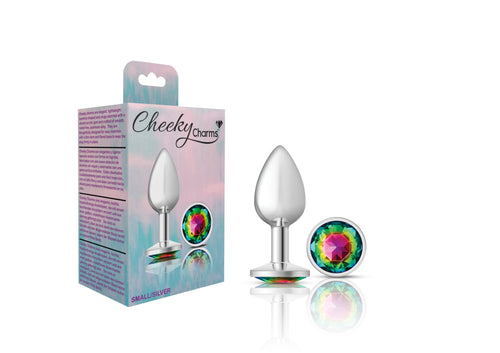 Rainbow Round Gem Silver Metal Plug - Sm