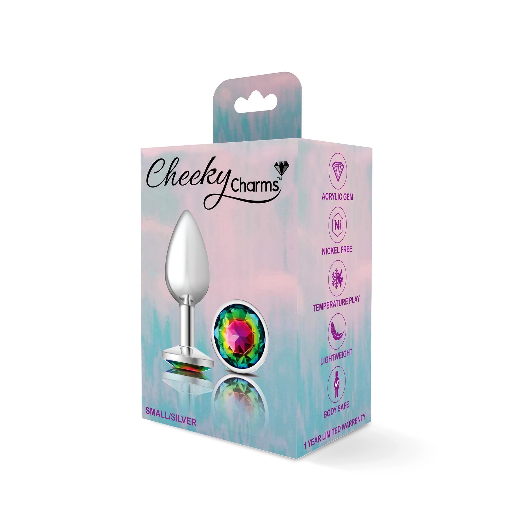 Rainbow Round Gem Silver Metal Plug - Sm