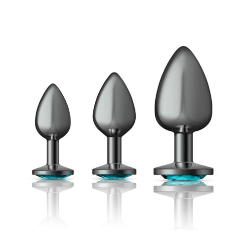 Teal Round Gem Anal Trainer Kit - Gunmetal