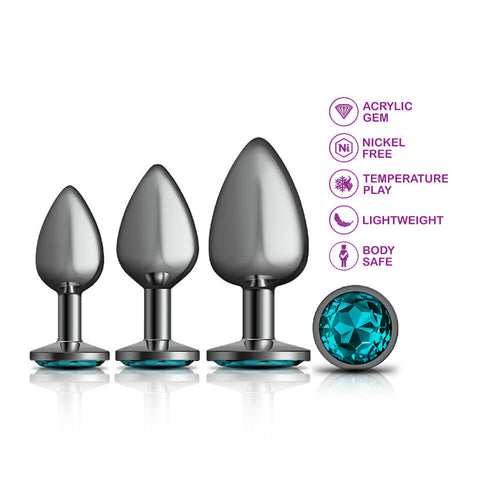Teal Round Gem Anal Trainer Kit - Gunmetal