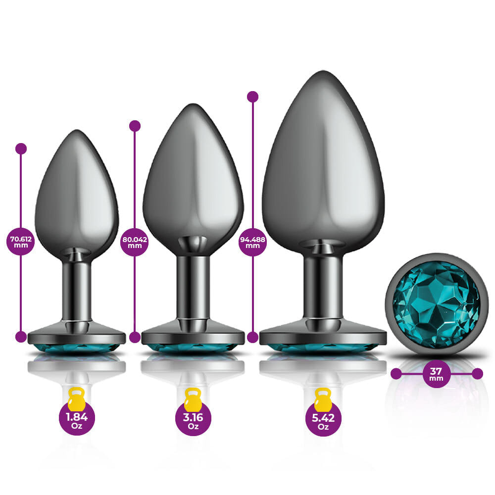 Teal Round Gem Anal Trainer Kit - Gunmetal