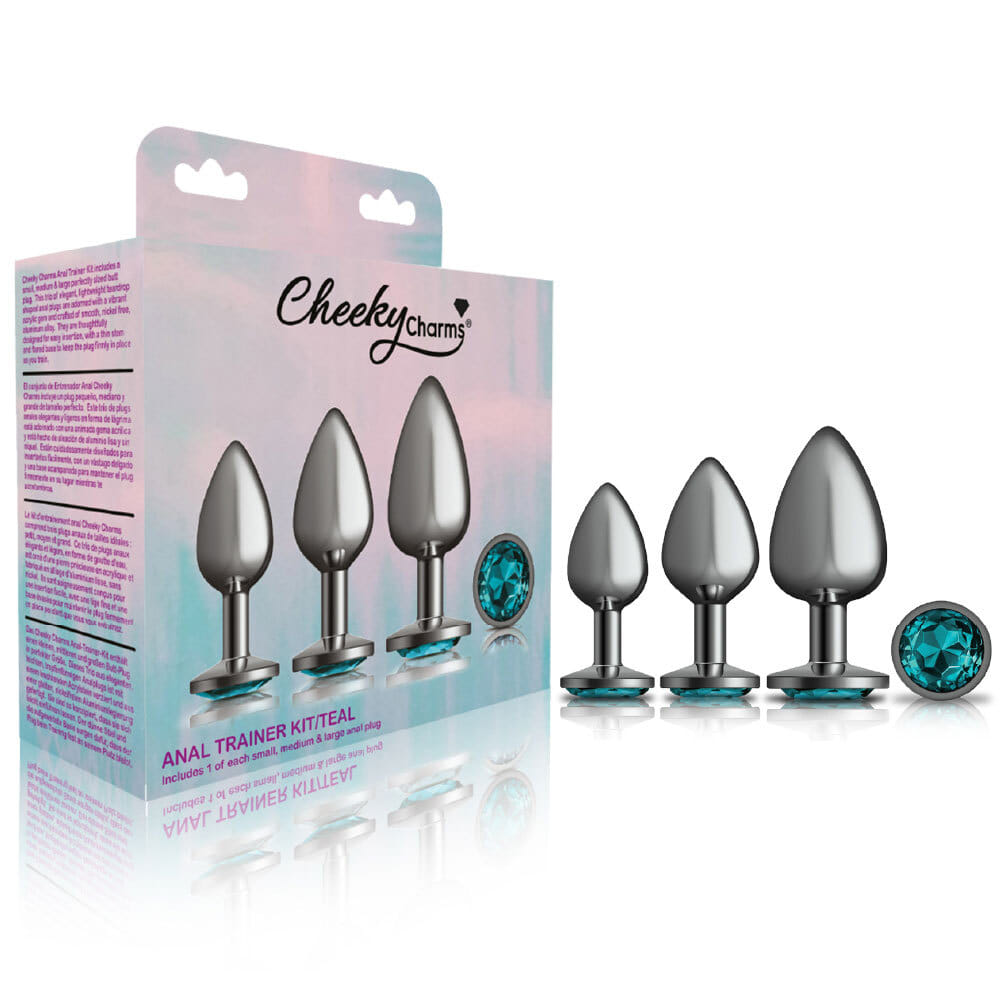 Teal Round Gem Anal Trainer Kit - Gunmetal