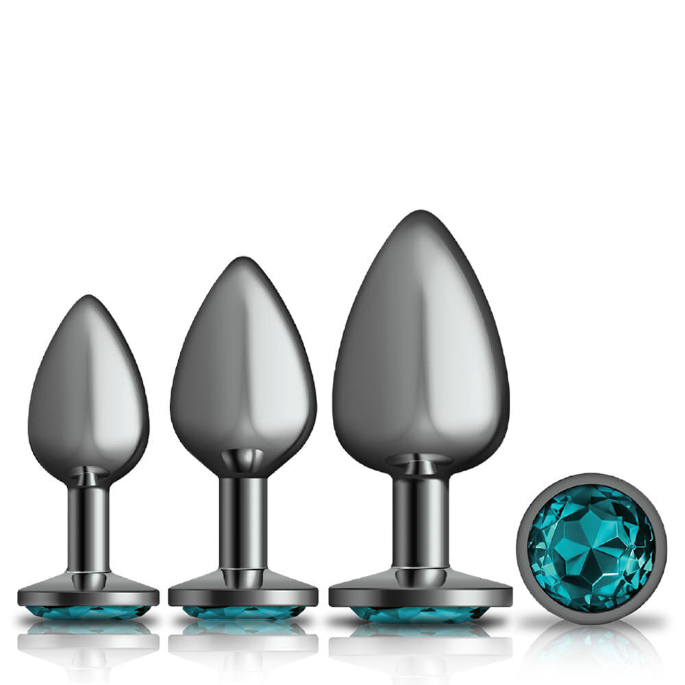 Teal Round Gem Anal Trainer Kit - Gunmetal